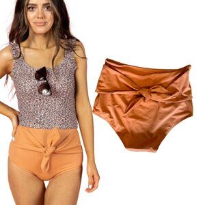 Kortni Jeane High-Waist Swim Bottoms in Rust Orange